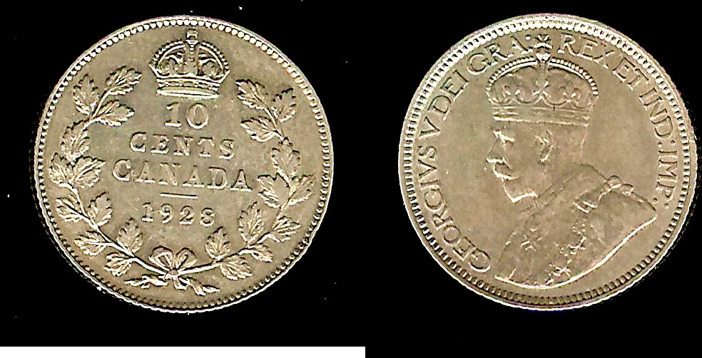 Canada 10 cents 1928 gVF/EF